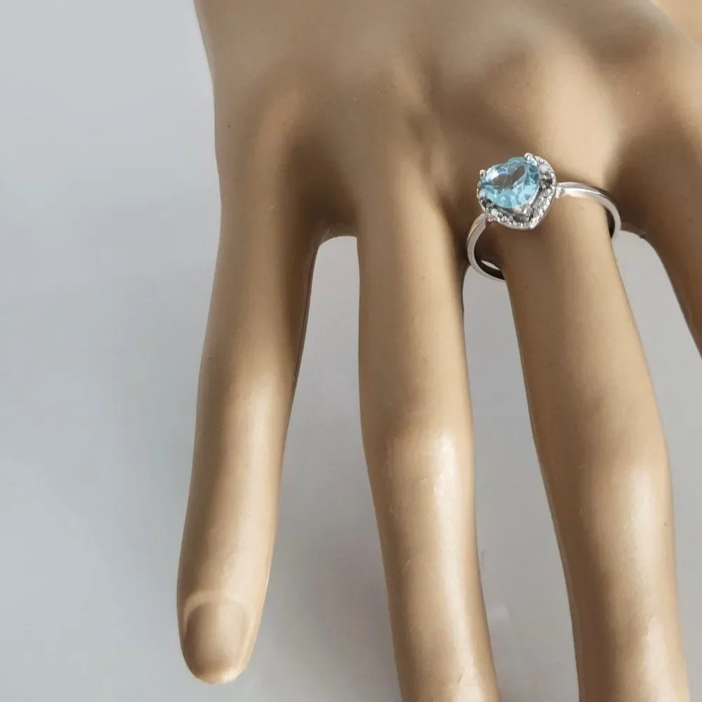 Blue Topaz Heart Ring 1 Carat Size 6.75